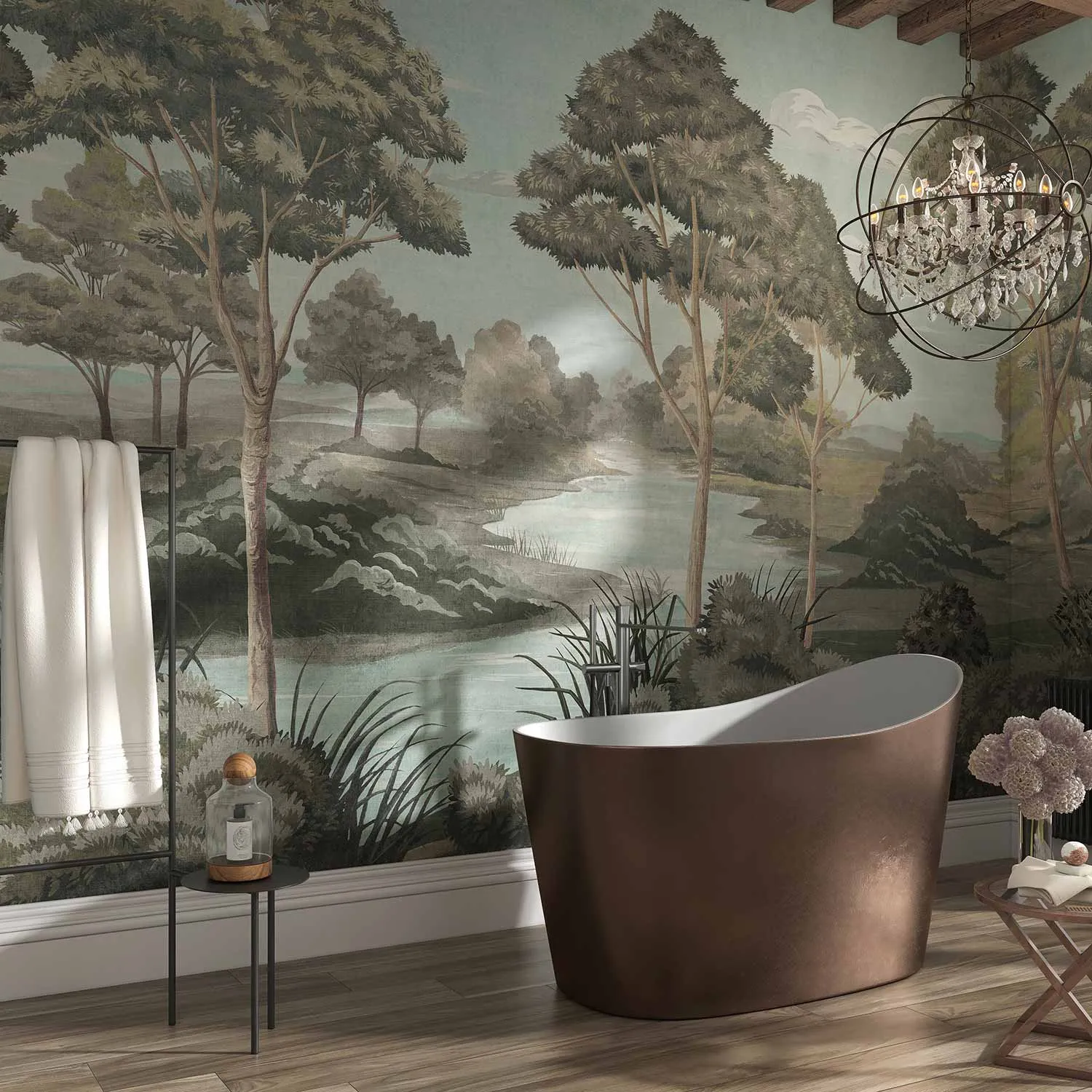 Papel pintado de paisaje para el baño