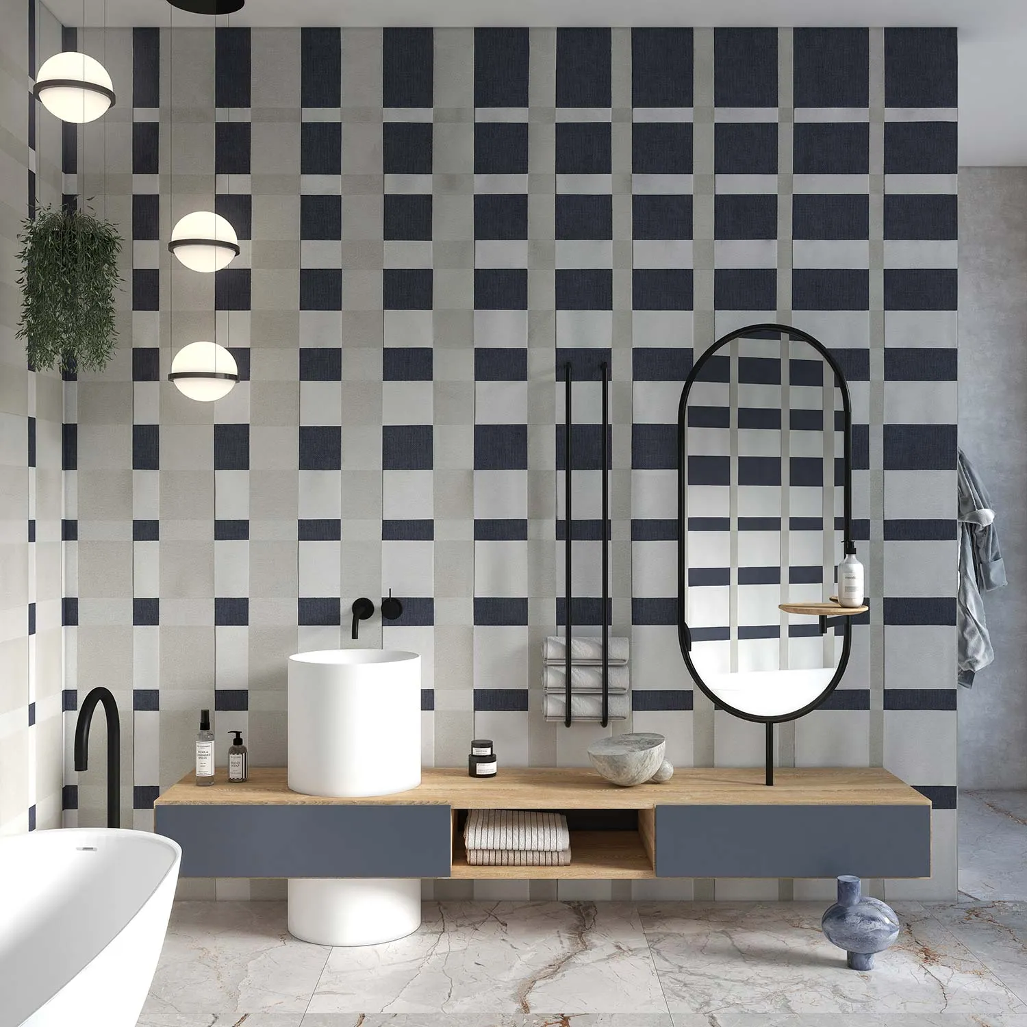 Papel pintado geométrico para el baño