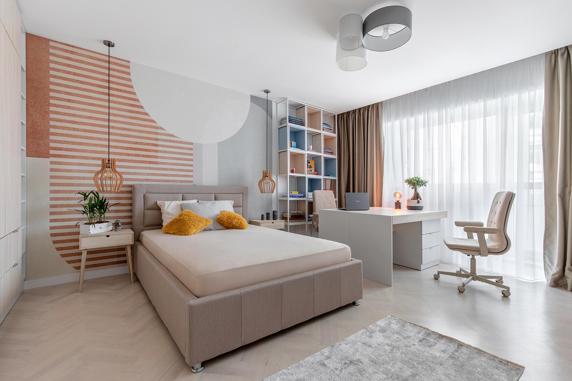 Dormitorio y despacho en casa – Proyecto «Young and free» de Simetrica Design