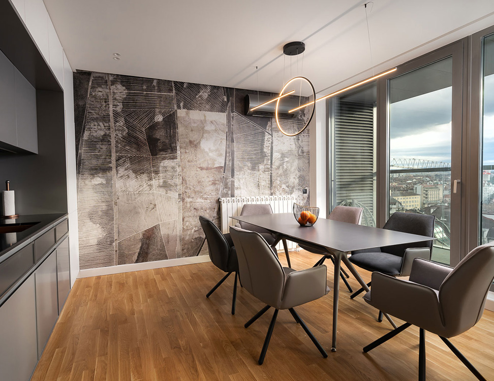 Cocina y sala de estar – Graphite Apartment de Inside Studio