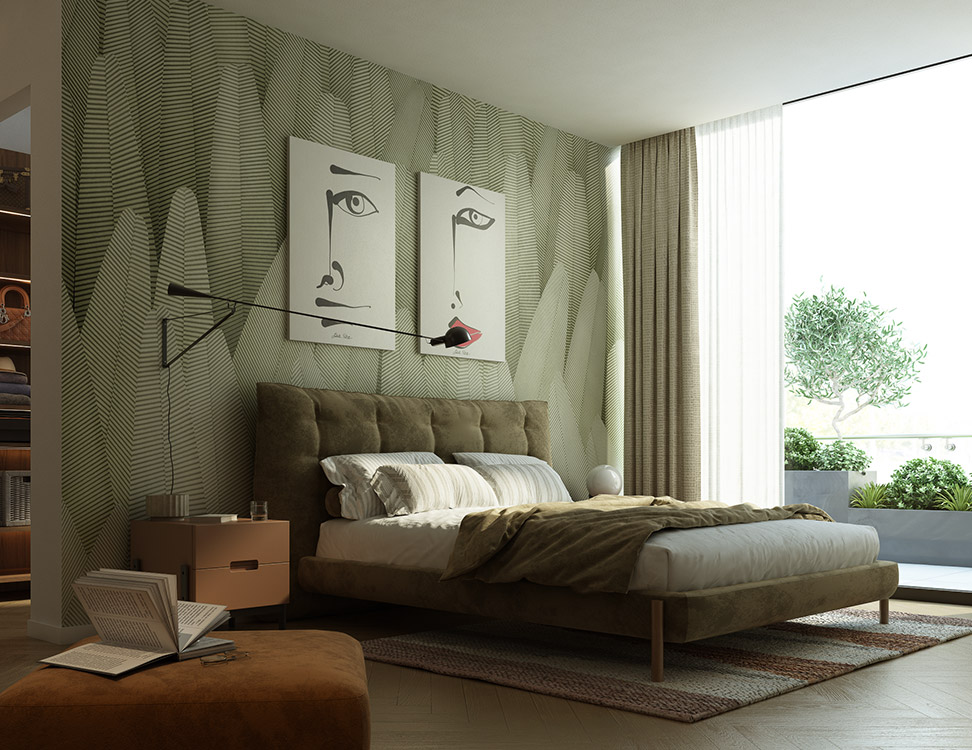 Modern bedroom with jungle Honduras wallpaper by Tecnografica
